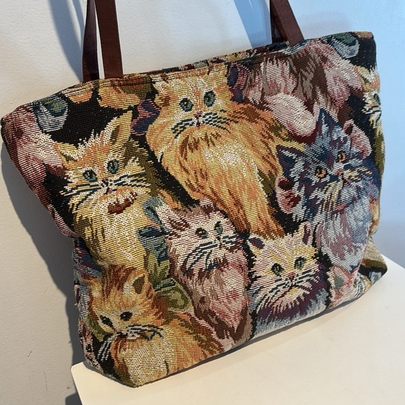 Vintage Cat tapestry zip top tote bag purse - Picture 1 of 7